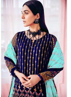 Blue Embroidered Semi Stitched Salwar With Dupatta 2