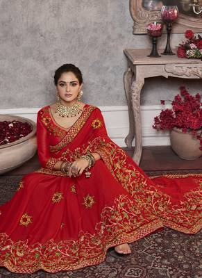 Red Embroidered Art Silk Saree With Blouse 2