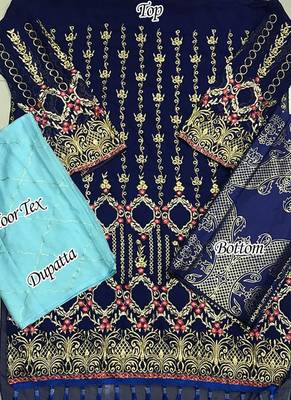 Blue Embroidered Semi Stitched Salwar With Dupatta 3