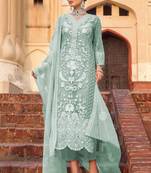 Blue Embroidered Semi Stitched Salwar With Dupatta