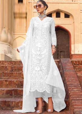Off White Embroidered Semi Stitched Salwar With Dupatta 1