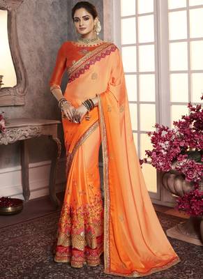 Orange Embroidered Art Silk Saree With Blouse 1