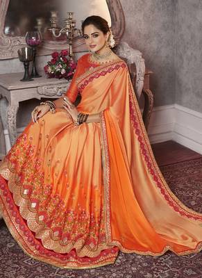 Orange Embroidered Art Silk Saree With Blouse 2