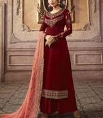 Maroon Embroidered Semi Stitched Salwar With Dupatta
