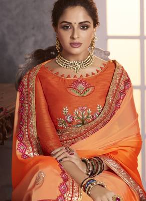 Orange Embroidered Art Silk Saree With Blouse 3