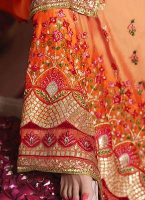 Orange Embroidered Art Silk Saree With Blouse 4