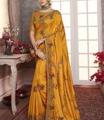 Yellow Embroidered Art Silk Saree With Blouse