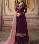 Wine Embroidered Semi Stitched Salwar With Dupatta