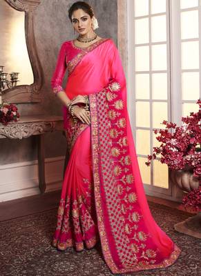 Magenta Embroidered Art Silk Saree With Blouse 1