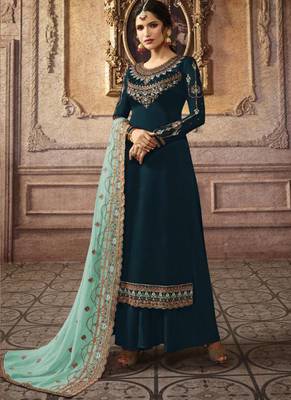 Green Embroidered Semi Stitched Salwar With Dupatta 1