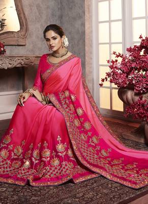 Magenta Embroidered Art Silk Saree With Blouse 2