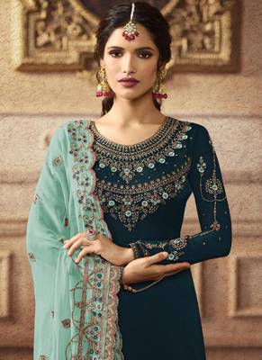 Green Embroidered Semi Stitched Salwar With Dupatta 2