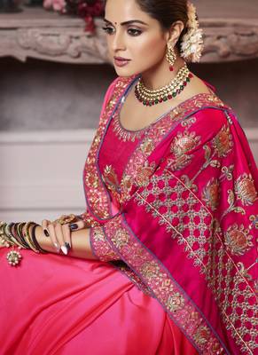 Magenta Embroidered Art Silk Saree With Blouse 4