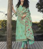 Turquoise Embroidered Semi Stitched Salwar With Dupatta