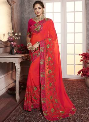 Red Embroidered Art Silk Saree With Blouse 1