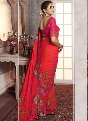 Red Embroidered Art Silk Saree With Blouse 2