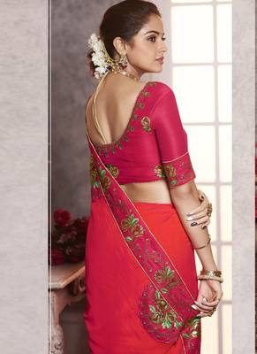 Red Embroidered Art Silk Saree With Blouse 3