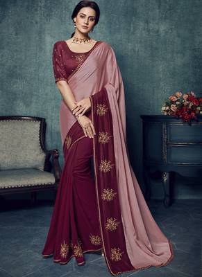 Peach Embroidered Art Silk Saree With Blouse 1