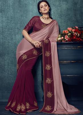 Peach Embroidered Art Silk Saree With Blouse 2