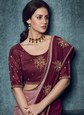 Peach Embroidered Art Silk Saree With Blouse 3