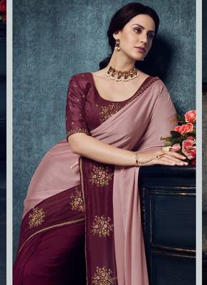 Peach Embroidered Art Silk Saree With Blouse 4