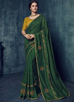 Green Embroidered Art Silk Saree With Blouse 1