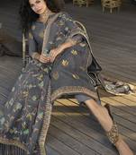 Grey Embroidered Semi Stitched Salwar With Dupatta