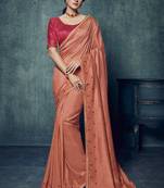 Peach Embroidered Art Silk Saree With Blouse