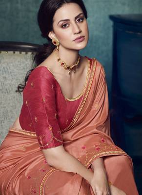 Peach Embroidered Art Silk Saree With Blouse 2
