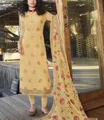 Cream Embroidered Semi Stitched Salwar With Dupatta
