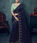Blue Embroidered Art Silk Saree With Blouse