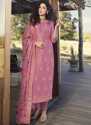 Pink Embroidered Semi Stitched Salwar With Dupatta 2