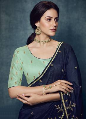 Blue Embroidered Art Silk Saree With Blouse 2