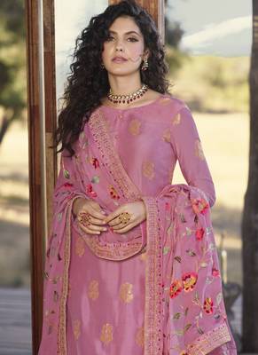 Pink Embroidered Semi Stitched Salwar With Dupatta 3