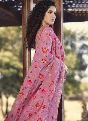 Pink Embroidered Semi Stitched Salwar With Dupatta 4