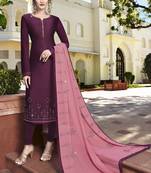 Purple Embroidered Semi Stitched Salwar With Dupatta
