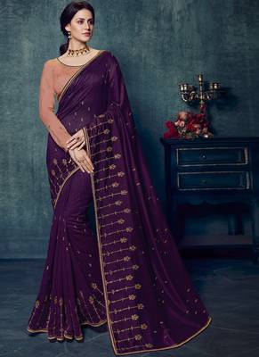 Purple Embroidered Art Silk Saree With Blouse 1