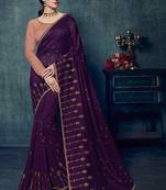Purple Embroidered Art Silk Saree With Blouse