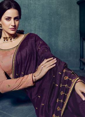 Purple Embroidered Art Silk Saree With Blouse 2