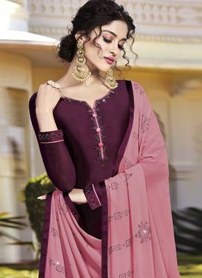 Purple Embroidered Semi Stitched Salwar With Dupatta 3