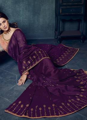 Purple Embroidered Art Silk Saree With Blouse 3