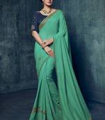 Turquoise Embroidered Art Silk Saree With Blouse