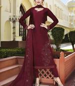 Maroon Embroidered Semi Stitched Salwar With Dupatta