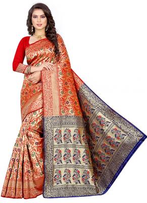 Red Woven Art Silk Saree With Blouse 1