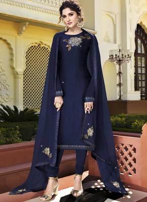 Blue Embroidered Semi Stitched Salwar With Dupatta 1