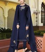 Blue Embroidered Semi Stitched Salwar With Dupatta