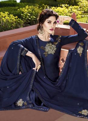 Blue Embroidered Semi Stitched Salwar With Dupatta 2