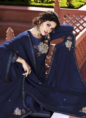 Blue Embroidered Semi Stitched Salwar With Dupatta 3