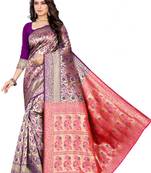 Purple Woven Art Silk Saree With Blouse