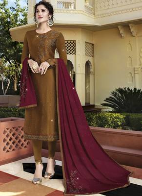 Mustard Embroidered Semi Stitched Salwar With Dupatta 1